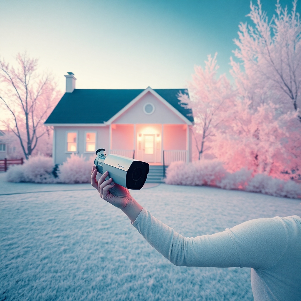 A modern outdoor wireless security camera mounted on a house, providing home surveillance.