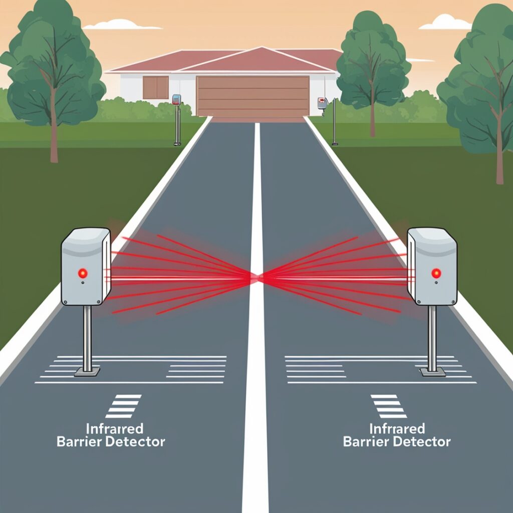 Illustration of how an infrared barrier detector works for home security.