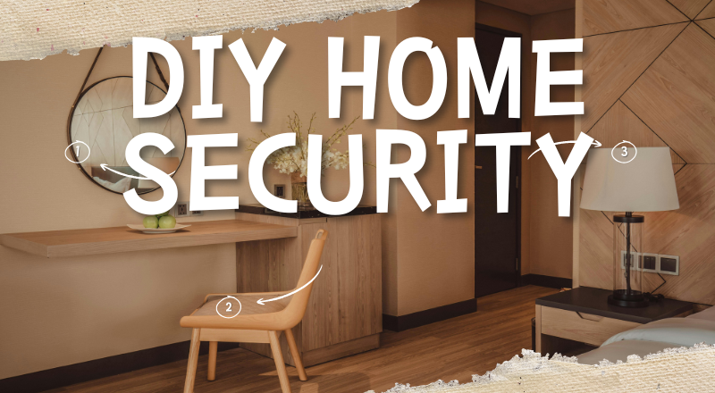 DIY home security system setup in a room with table, chair, and lamp