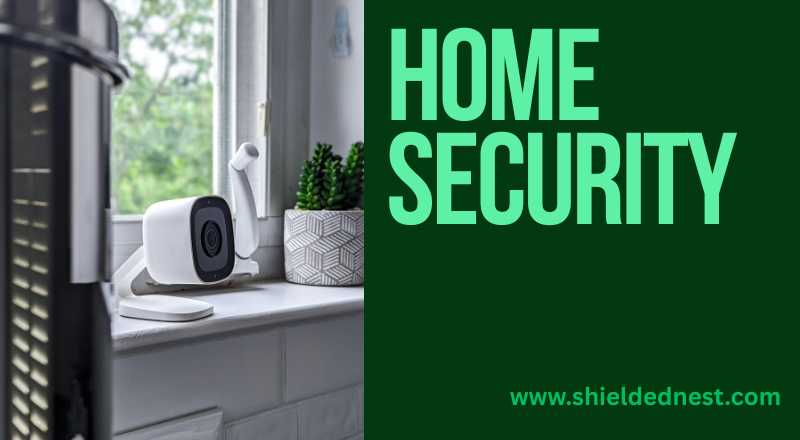 Smart home security setup with indoor security camera placed on a table in a modern living room