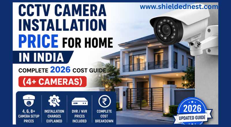 Modern home with CCTV security camera showcasing CCTV camera installation price for home in India 2026 cost guide.