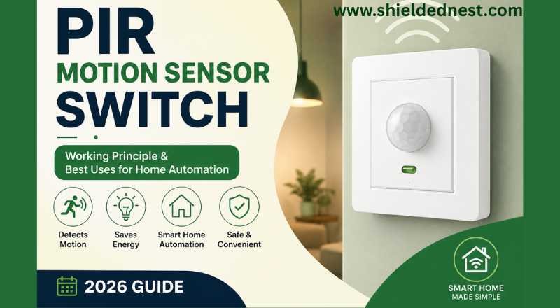 PIR Motion Sensor Switch installed on a wall demonstrating motion detection technology for smart home automation and energy-saving lighting control in India.