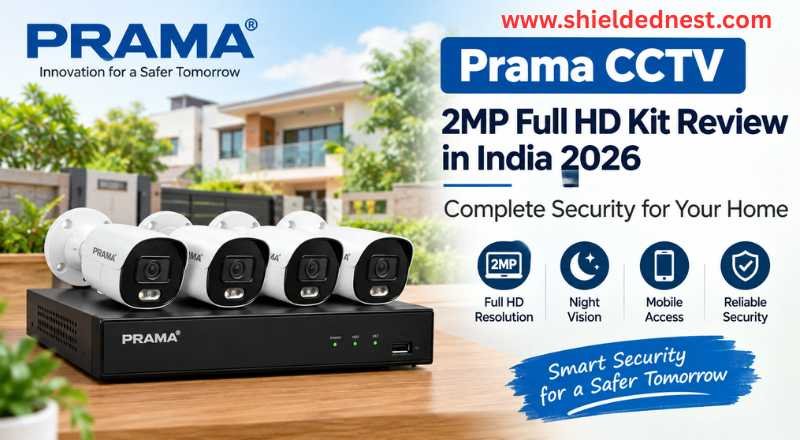 Prama CCTV 2MP Full HD security camera kit with DVR and four surveillance cameras installed for home security in India 2026.